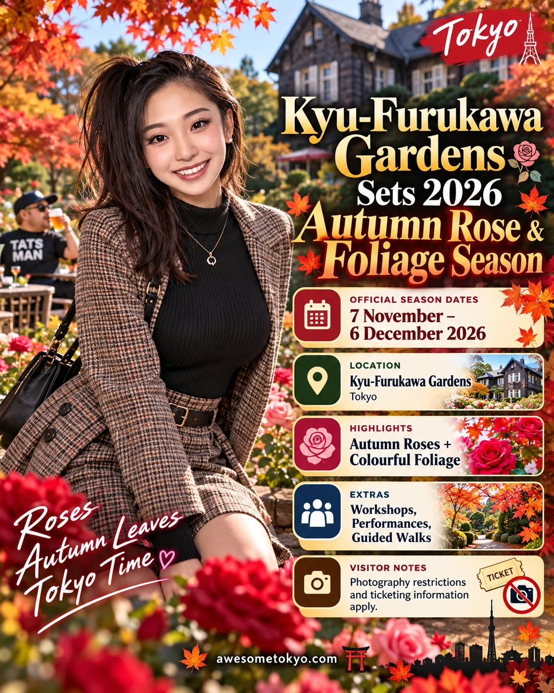 Kyu-Furukawa Gardens autumn roses and foliage